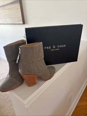 rag & bone Gray Canvas Fold-Over Block Heel Ankle Boots